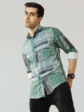 Men's Green Satin Digital Printed Shirt | Rick Rogue, RICK ROGUE