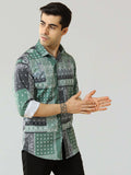 Men's Green Satin Digital Printed Shirt | Rick Rogue, RICK ROGUE