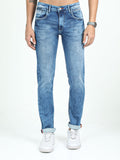 Men's Mid Blue Slim Fit Mid Rise Knitted Jeans | Rick Rogue, Rick Rogue