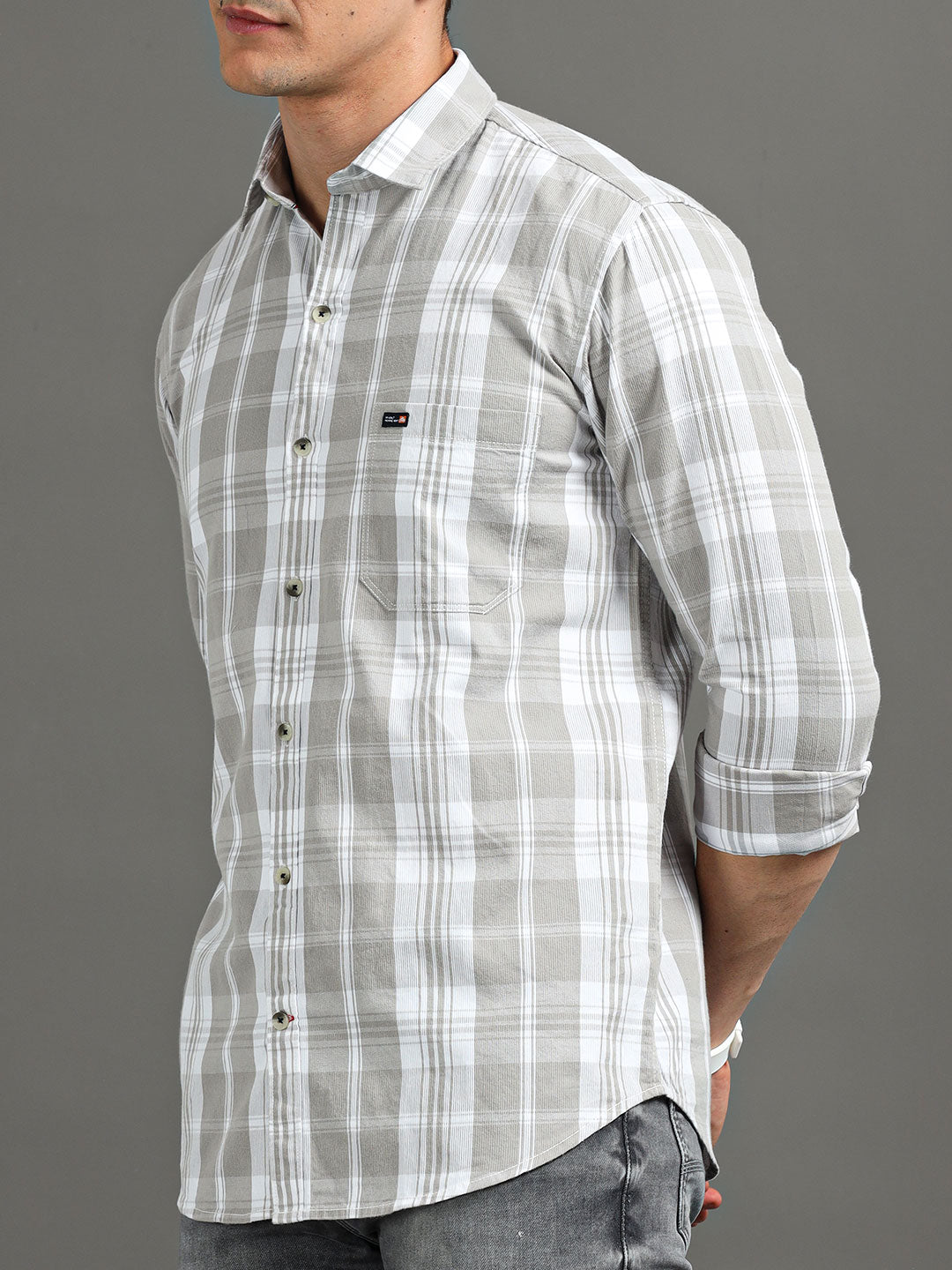 Men's Grey Checked Slim Fit Shirt | Rick Rogue, Rick Rogue