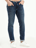 Men's Mid Blue Knitted Mid-Rise Slim Fit Jeans | Rick Rogue, Rick Rogue