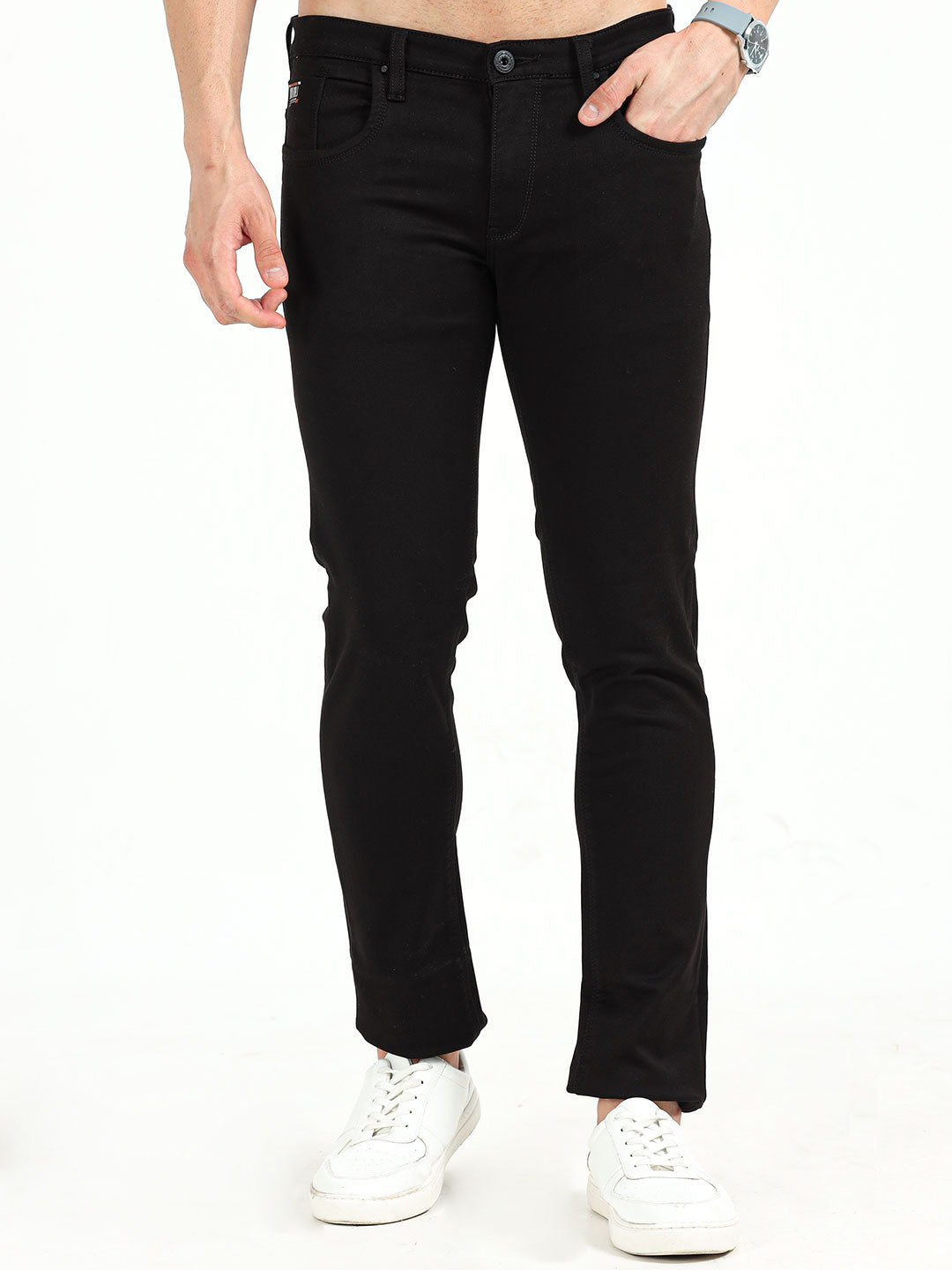 Men's Black Stretchable Knitted Slim Fit Jeans | Rick Rogue, Rick Rogue