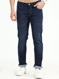 Men's Dark Blue Mid-Rise Stretchable Knitted Jeans | Rick Rogue, Rick Rogue