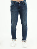 Men's Mid Blue Knitted Mid-Rise Slim Fit Jeans | Rick Rogue, Rick Rogue