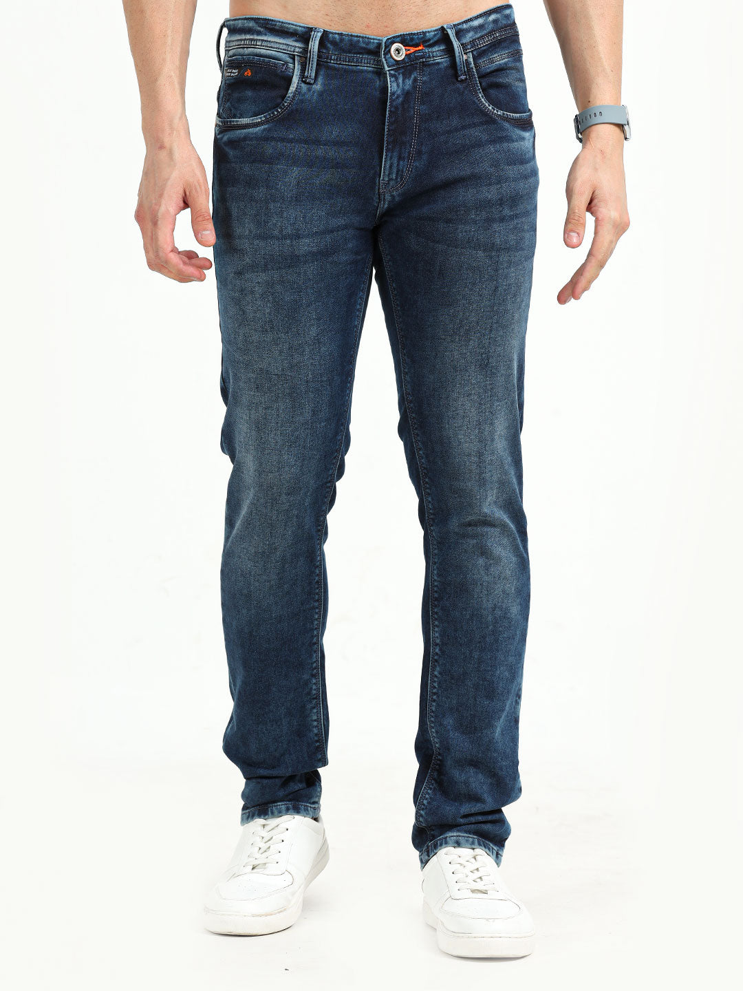 Men's Knitted Mid blue Mid-Rise slim fit Jeans | Rick Rogue, Rick Rogue