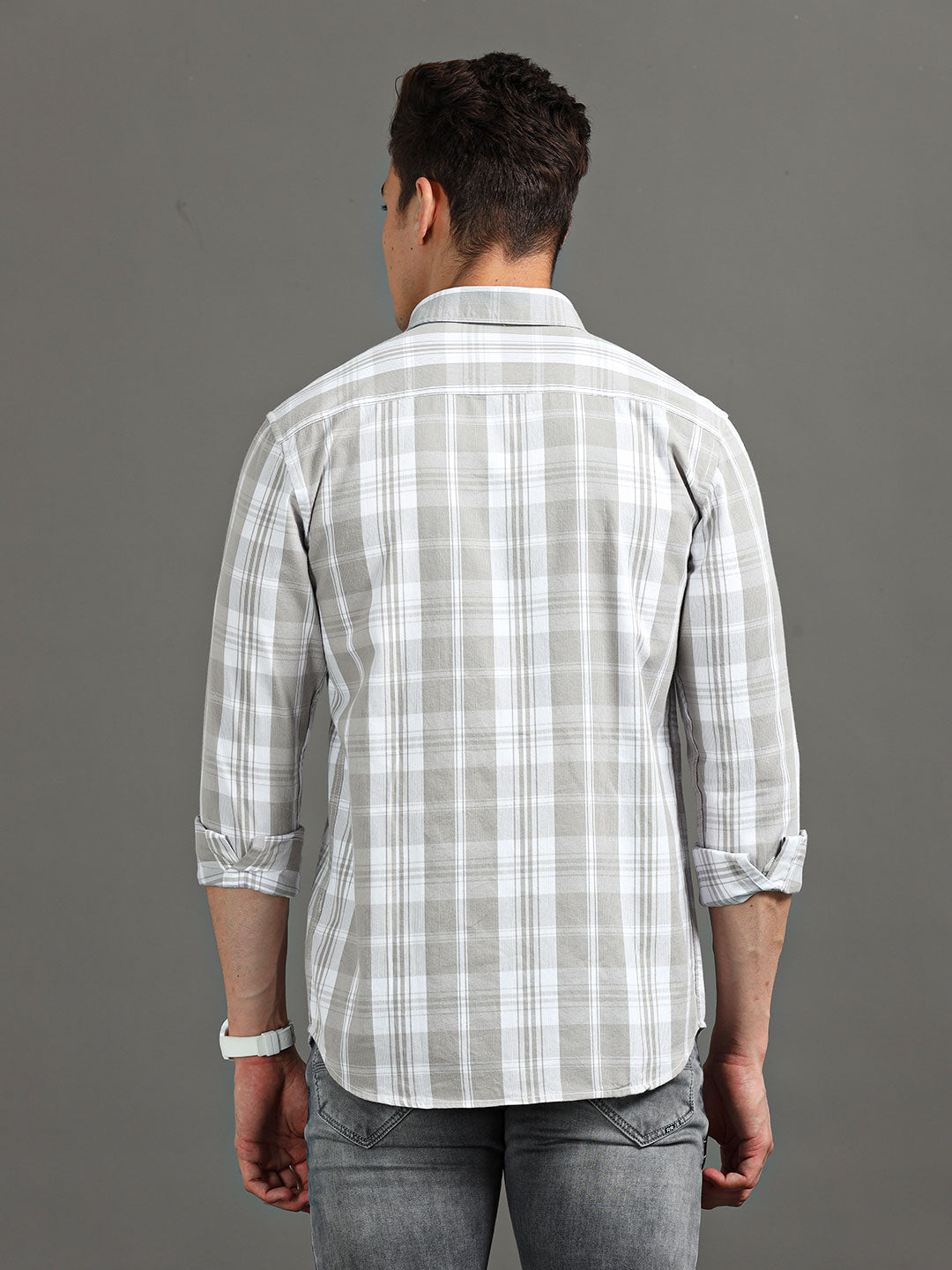 Men's Grey Checked Slim Fit Shirt | Rick Rogue, Rick Rogue