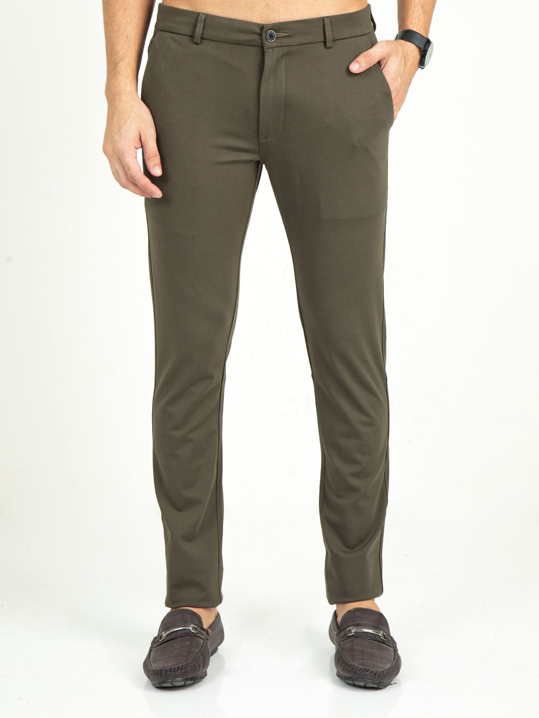 Men's Solid Ankle Length 4-Way Stretch Trousers | Cactus, CACTUS