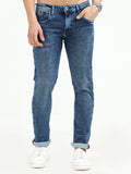 Men's Knitted Mid-Rise Mid Blue Slim fit Jeans | Rick Rogue, Rick Rogue