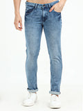 Men's Knitted Mid Blue Denim  Slim Fit Jeans | Rick Rogue, Rick Rogue