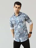 Men's Blue Digital Printed Satin Shirt
