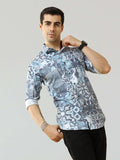 Men's Blue Digital Printed Satin Shirt