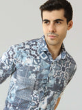 Men's Blue Digital Printed Satin Shirt