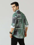 Men's Green Satin Digital Printed Shirt