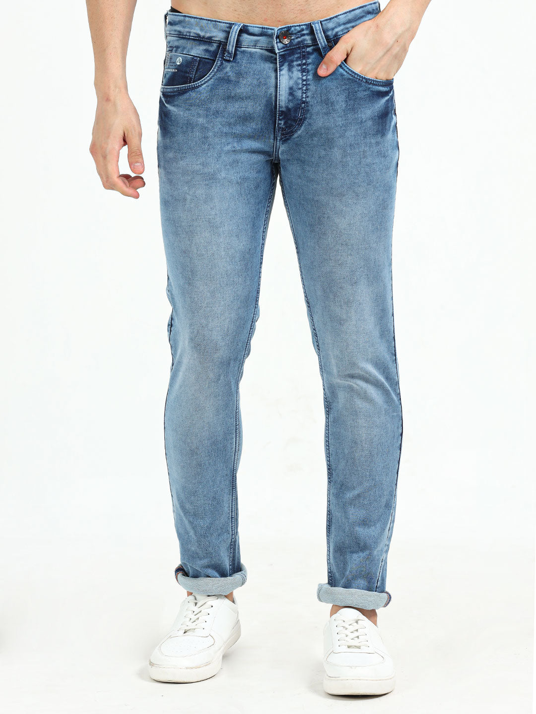 Men's Knitted Mid Blue Denim  Slim Fit Jeans | Rick Rogue, Rick Rogue
