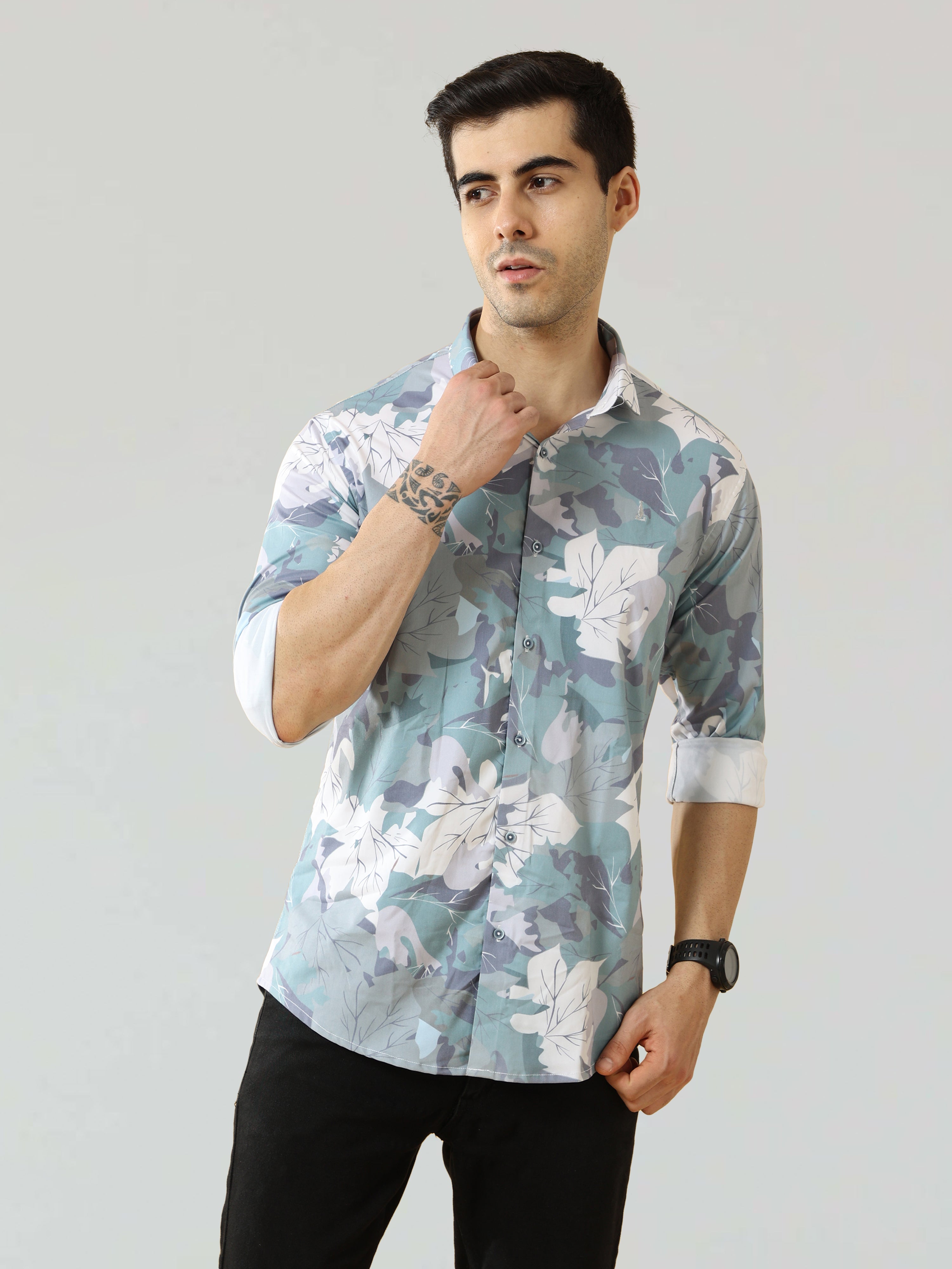 Men's Light Green Digital Printed Shirt