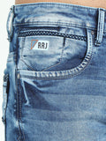 Men's Mid Blue Slim Fit Mid Rise Knitted Jeans | Rick Rogue, Rick Rogue