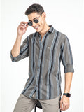 Men's Olive Slim Fit Vertical Striped Casual Pure Cotton Shirt | Rick Rogue, RICK ROGUE