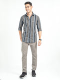 Men's Olive Slim Fit Vertical Striped Casual Pure Cotton Shirt | Rick Rogue, RICK ROGUE