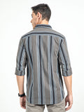 Men's Olive Slim Fit Vertical Striped Casual Pure Cotton Shirt | Rick Rogue, RICK ROGUE
