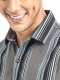 Men's Olive Slim Fit Vertical Striped Casual Pure Cotton Shirt | Rick Rogue, RICK ROGUE