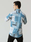 Men's Sky Blue Satin Digital Printed Shirt