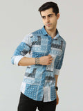 Men's Sky Blue Satin Digital Printed Shirt