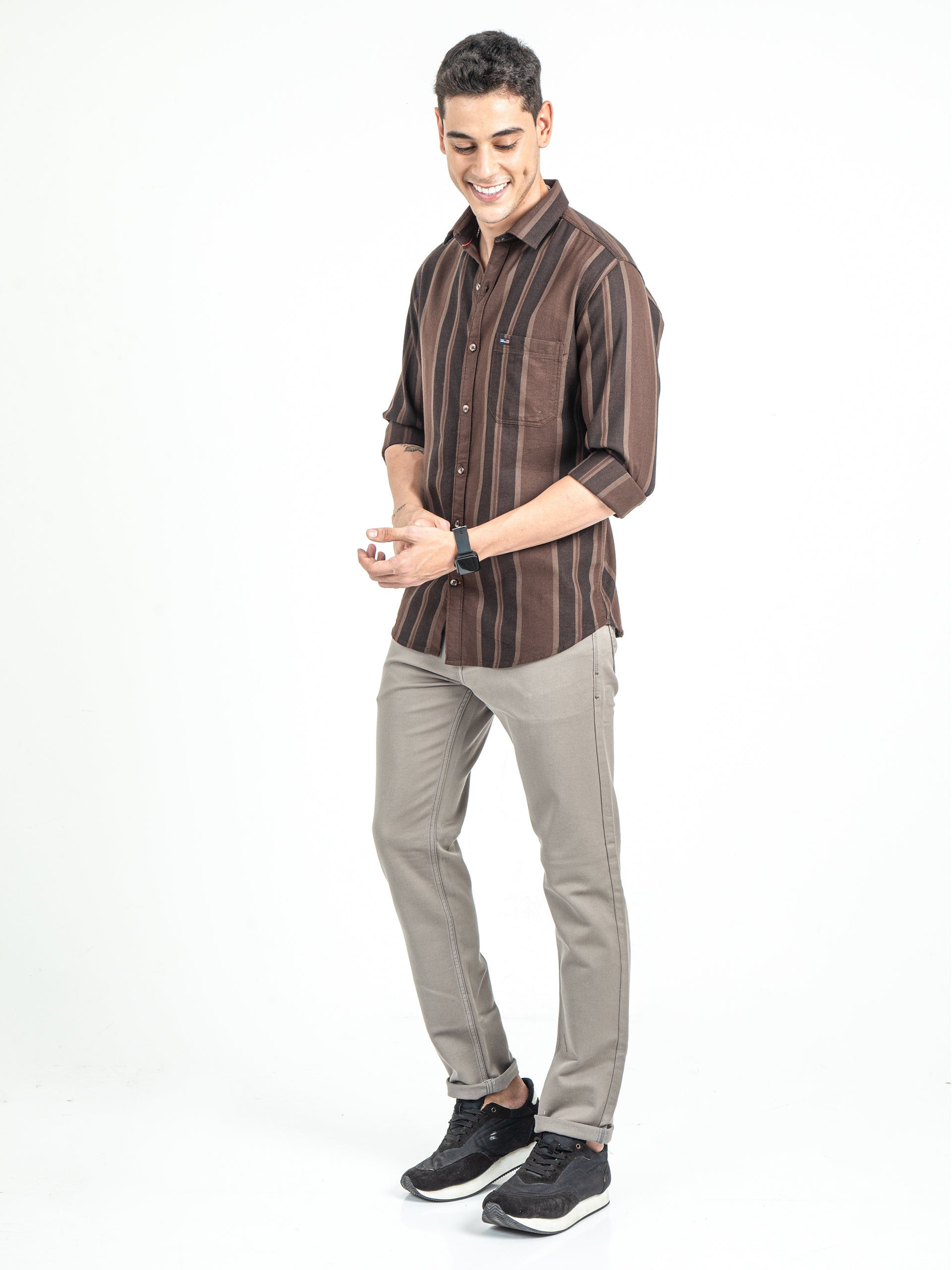 Men's Slim Fit Vertical Thick Striped Casual Pure Cotton Shirt | Rick Rogue, RICK ROGUE