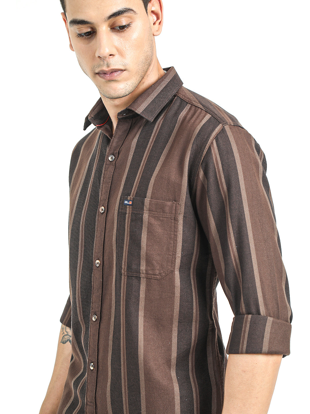 Men's Slim Fit Vertical Thick Striped Casual Pure Cotton Shirt | Rick Rogue, RICK ROGUE