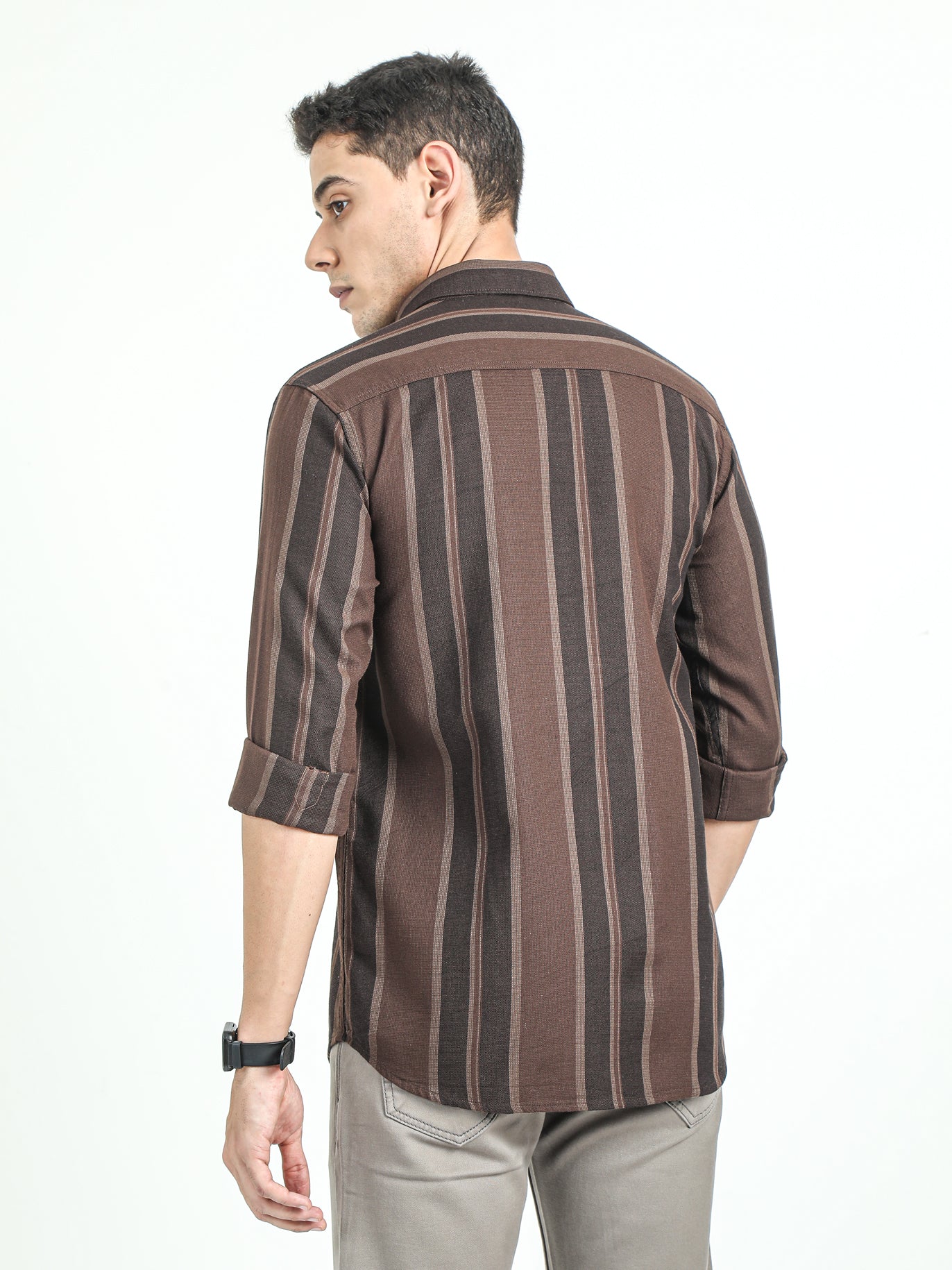 Men's Slim Fit Vertical Thick Striped Casual Pure Cotton Shirt | Rick Rogue, RICK ROGUE