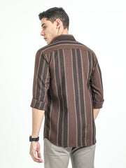 Men's Slim Fit Vertical Thick Striped Casual Pure Cotton Shirt | Rick Rogue, RICK ROGUE