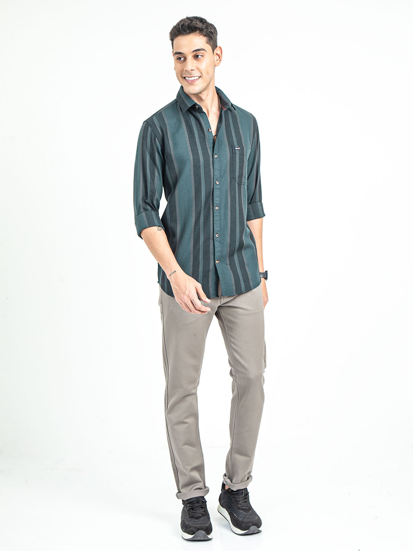Men's Slim Fit Vertical Thick Striped Casual Pure Cotton Shirt | Rick Rogue, RICK ROGUE