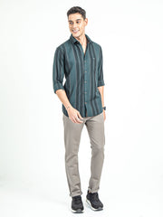 Men's Slim Fit Vertical Thick Striped Casual Pure Cotton Shirt | Rick Rogue, RICK ROGUE