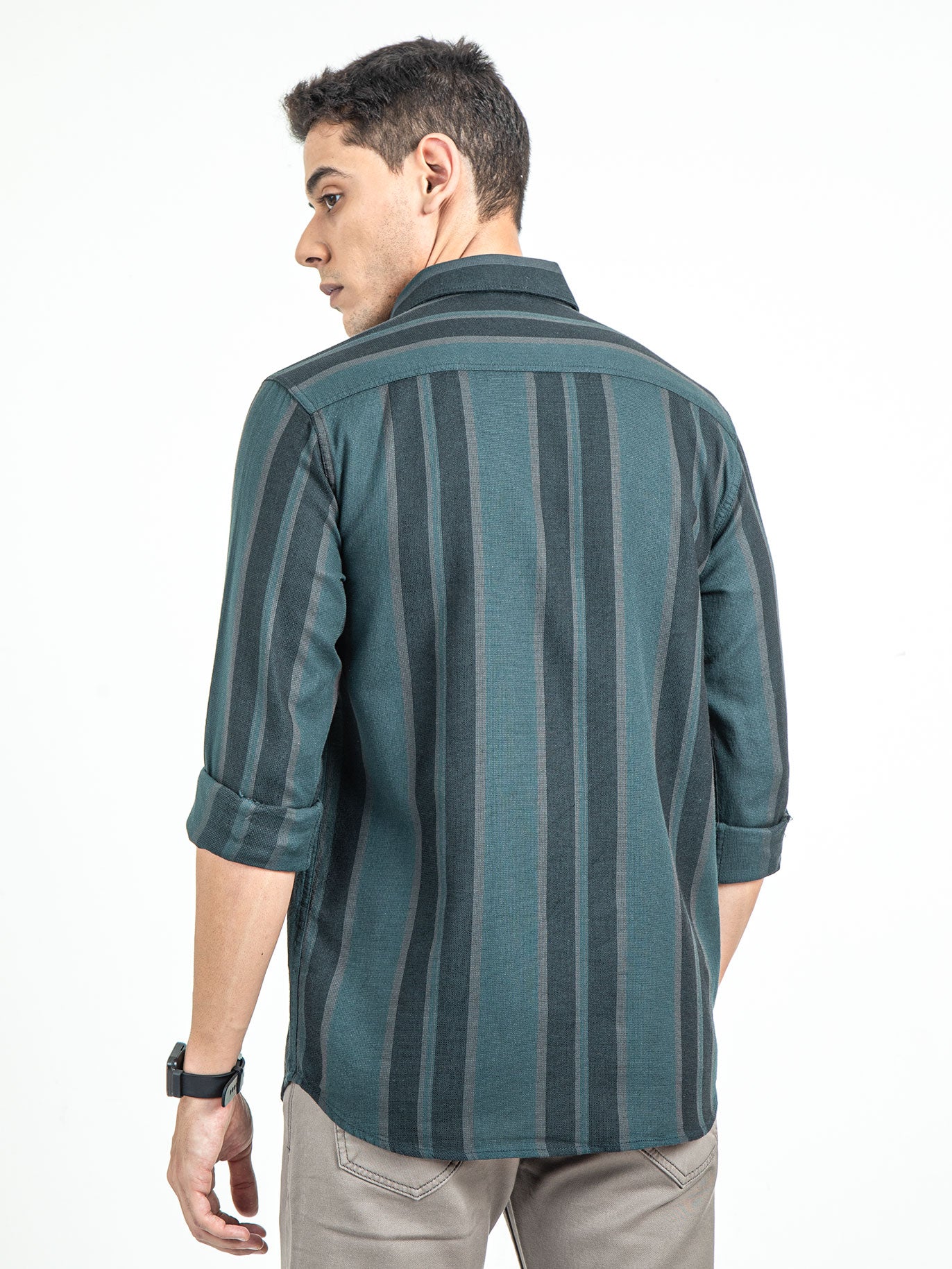 Men's Slim Fit Vertical Thick Striped Casual Pure Cotton Shirt | Rick Rogue, RICK ROGUE