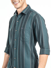 Men's Slim Fit Vertical Thick Striped Casual Pure Cotton Shirt | Rick Rogue, RICK ROGUE