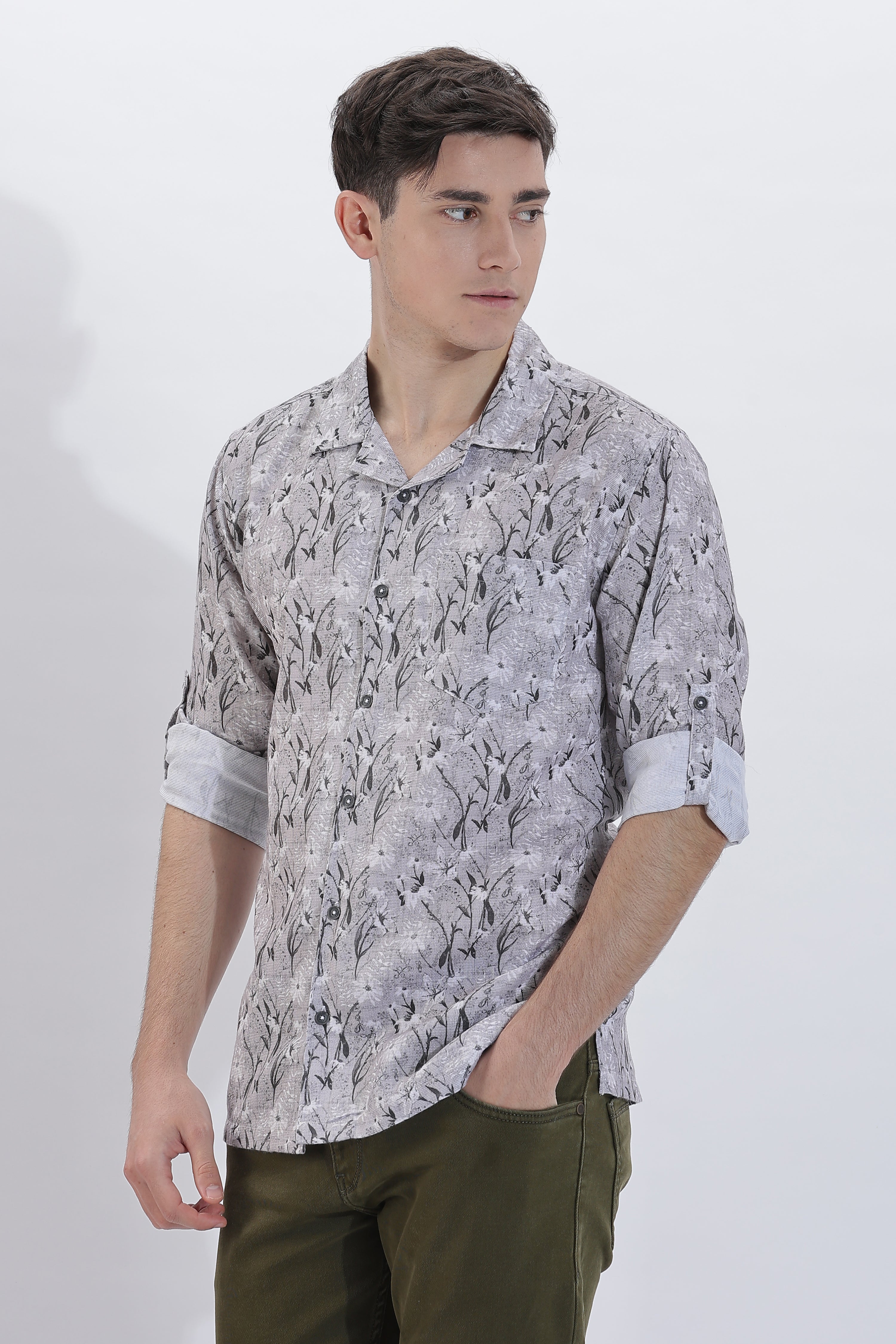 Men's Waffle Cuban collar Leaf Printed Shirt | Rick Rogue