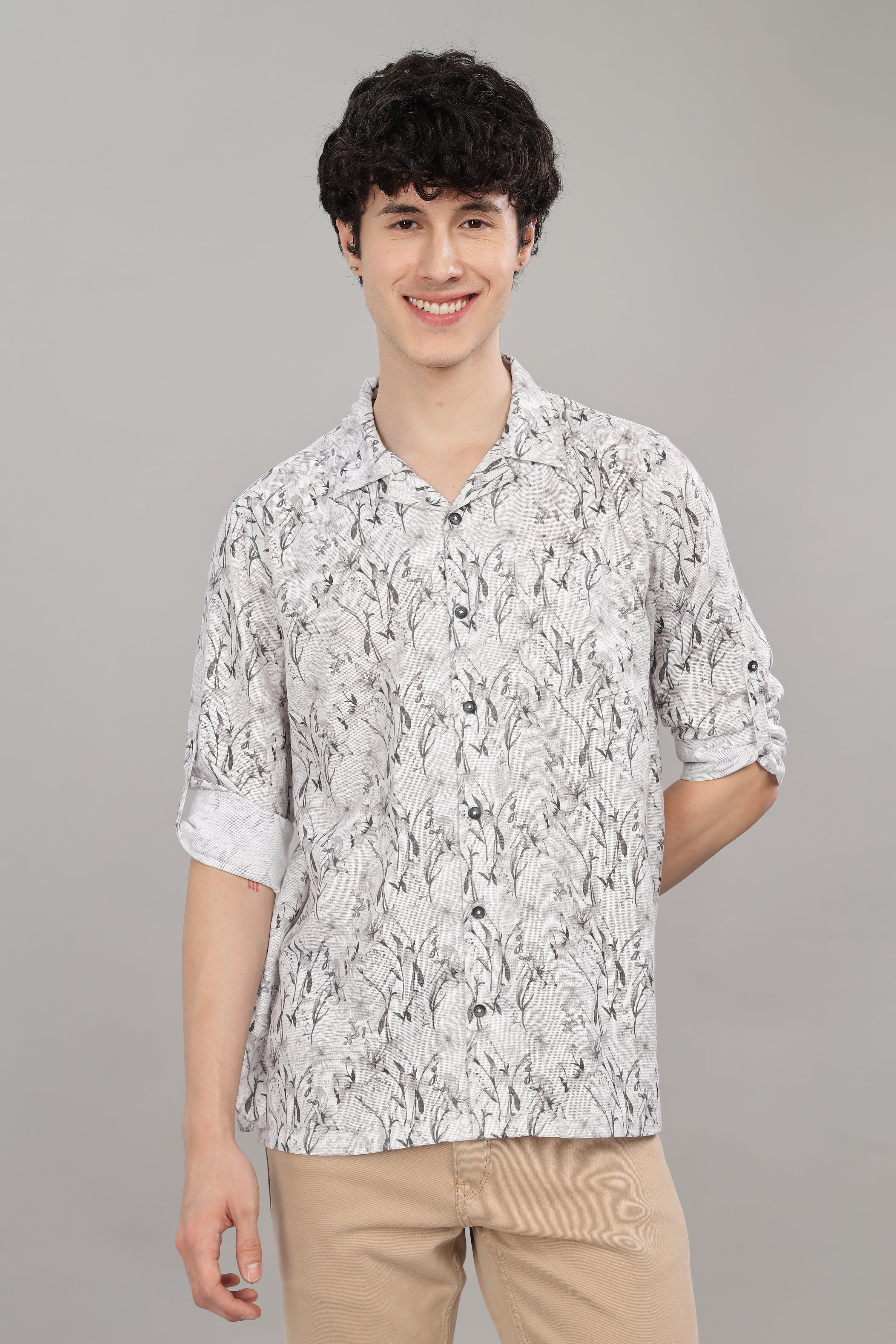 Men's Waffle Cuban collar Leaf Printed Shirt | Rick Rogue
