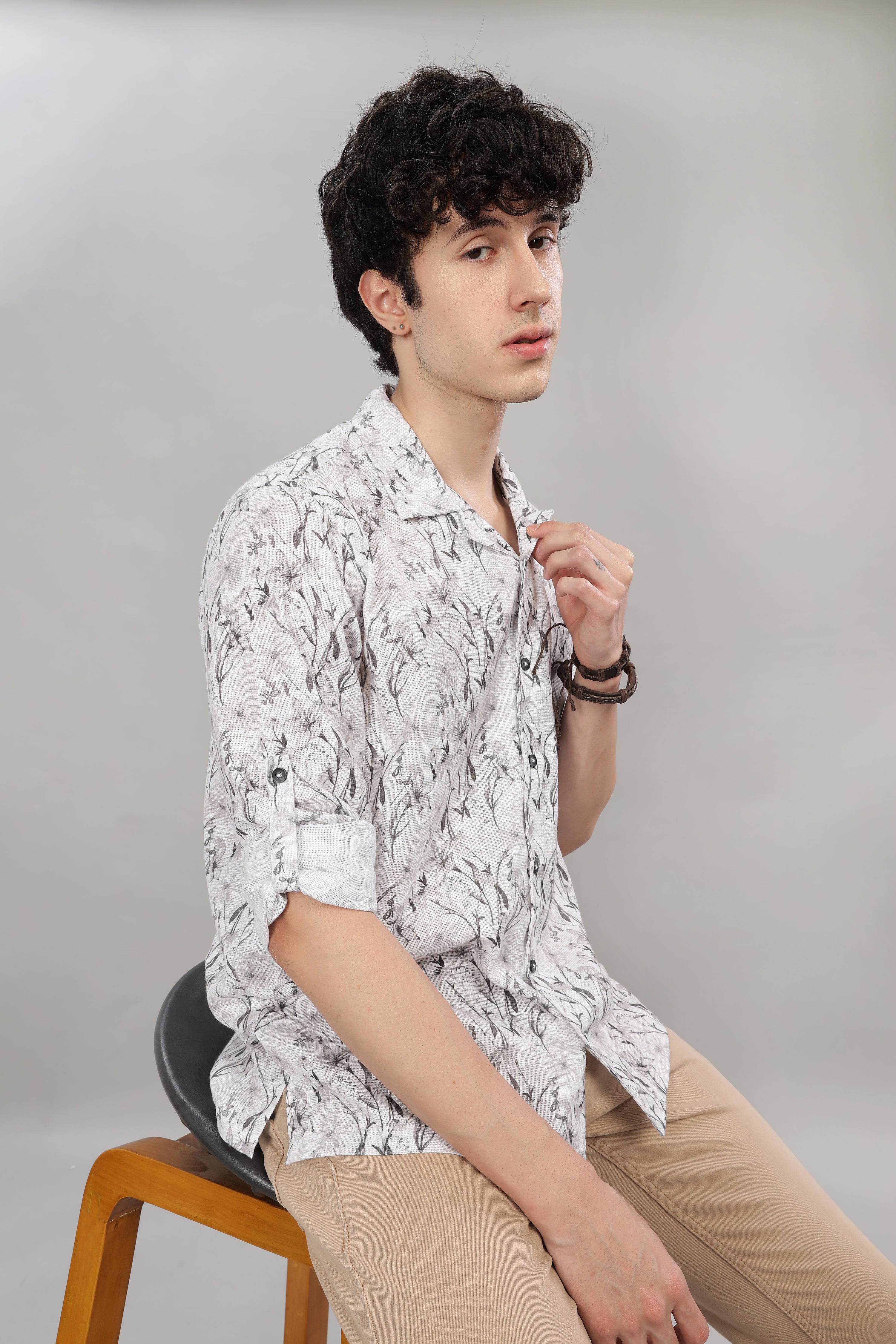 Men's Waffle Cuban collar Leaf Printed Shirt | Rick Rogue