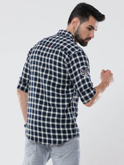 Men's Black and White Checked Full Sleeve Shirt | Rick Rogue, RICK ROGUE