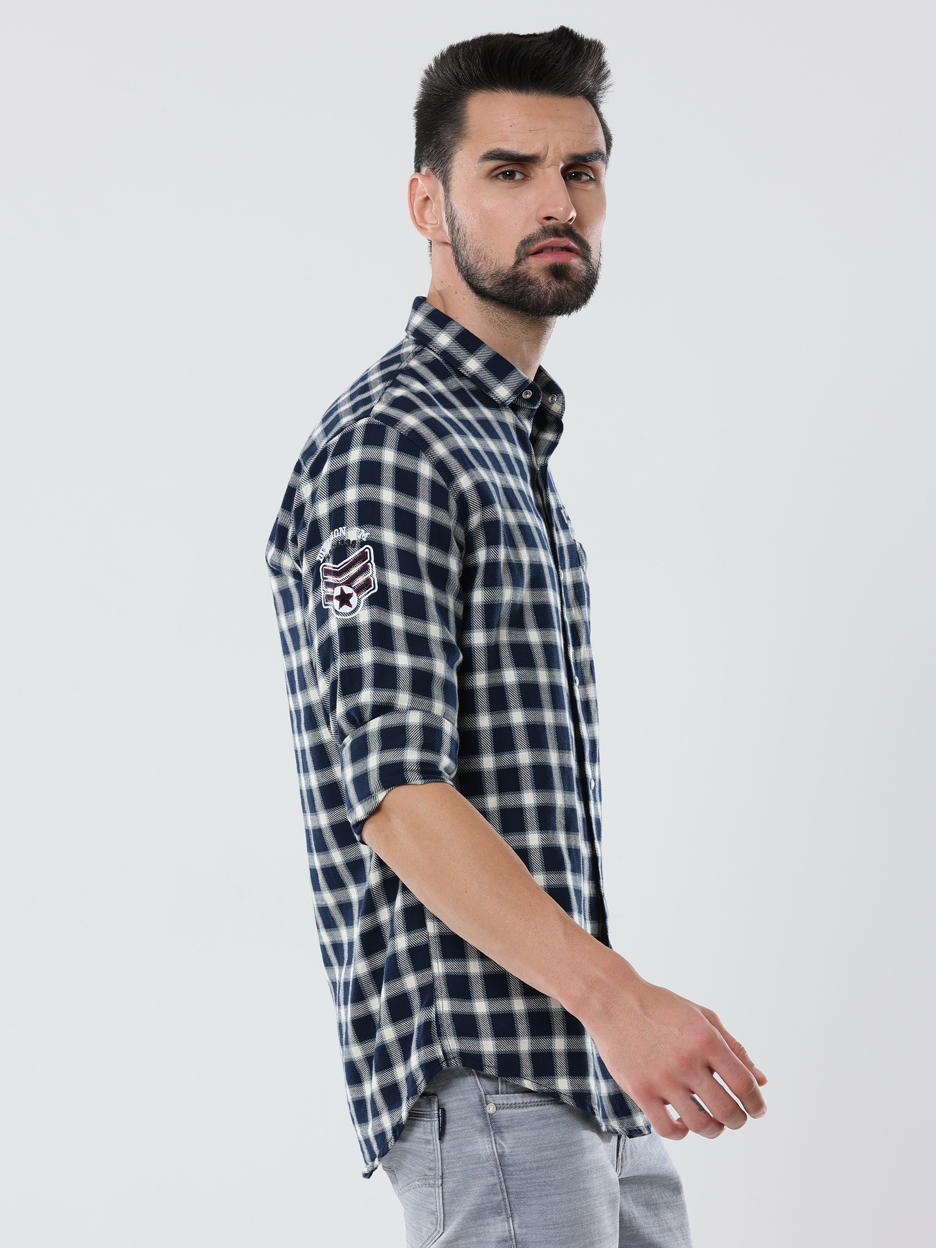 Men's Black and White Checked Full Sleeve Shirt | Rick Rogue, RICK ROGUE