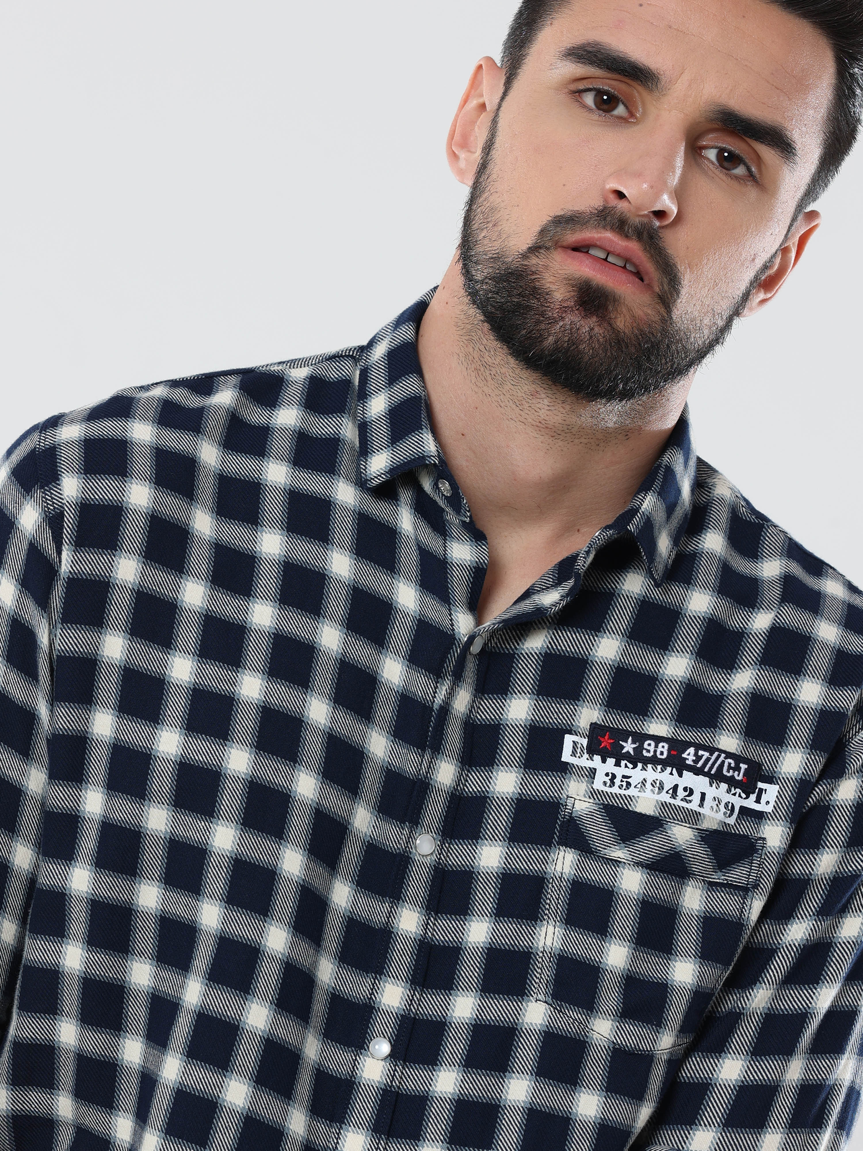 Men's Black and White Checked Full Sleeve Shirt | Rick Rogue, RICK ROGUE