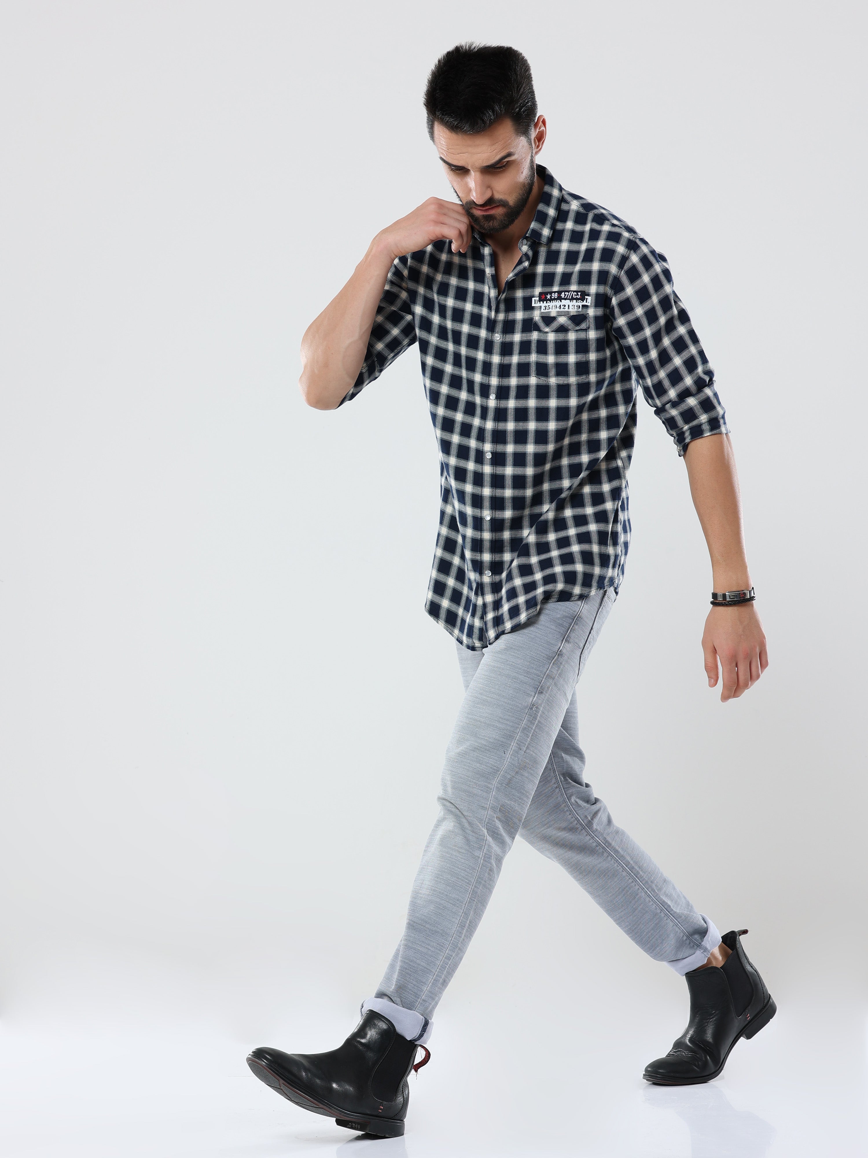 Men's Black and White Checked Full Sleeve Shirt | Rick Rogue, RICK ROGUE