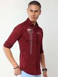 MEN'S Maroon Slim Fit solid stretchable Shirt | Rick Rogue, RICK ROGUE