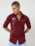 MEN'S Maroon Slim Fit solid stretchable Shirt | Rick Rogue, RICK ROGUE