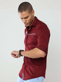 MEN'S Maroon Slim Fit solid stretchable Shirt | Rick Rogue, RICK ROGUE