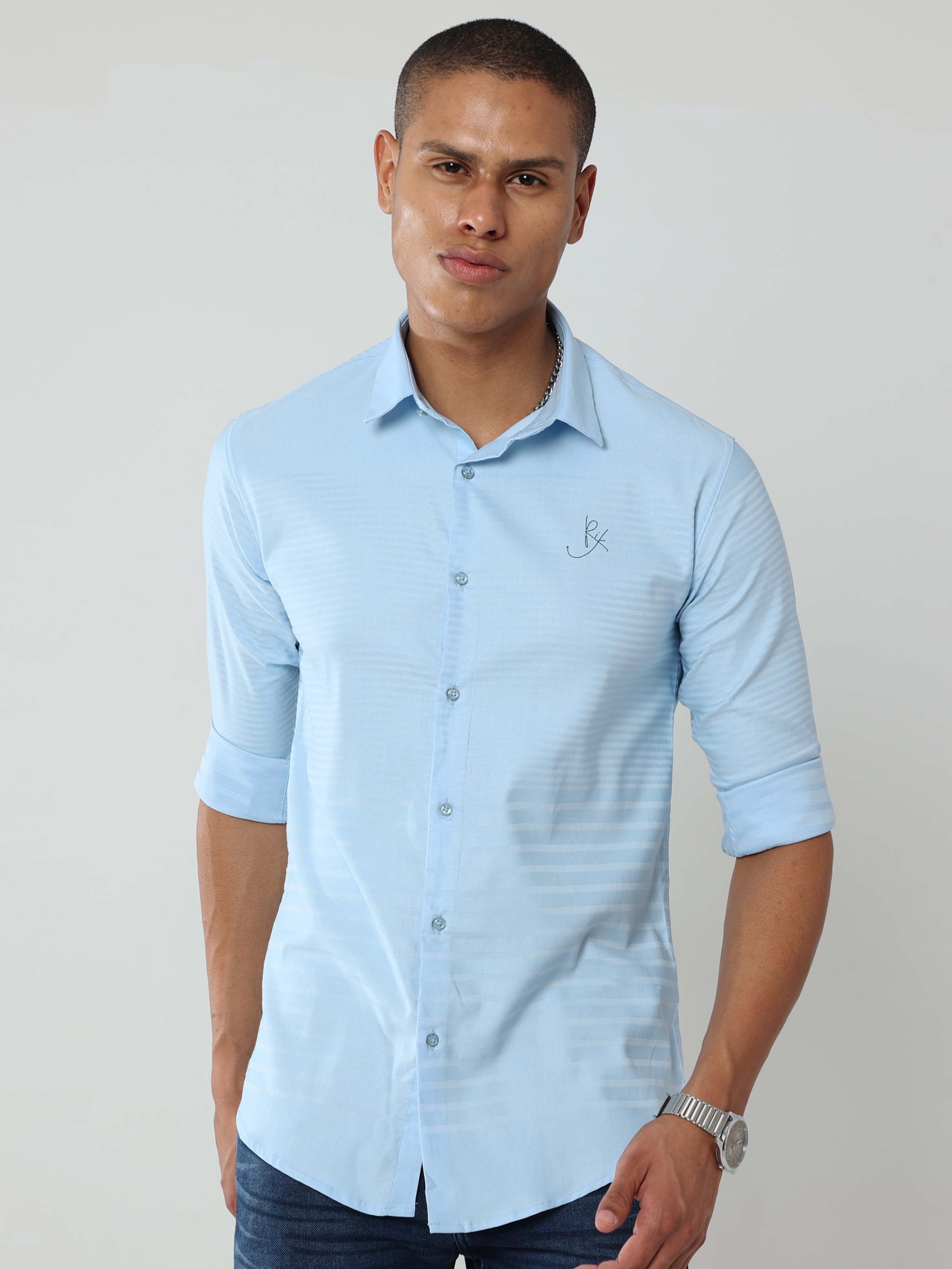 MEN'S Solid Sky Blue Slim Fit stretchable Shirt | Rick Rogue, RICK ROGUE