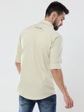 Men's Cream Solid Slim Fit Stretchable Shirt | Rick Rogue, RICK ROGUE