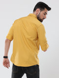 Men's Solid Yellow Dobby Slim Fit Stretchable Shirt | Rick Rogue, RICK ROGUE