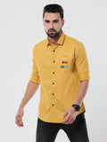 Men's Solid Yellow Dobby Slim Fit Stretchable Shirt | Rick Rogue, RICK ROGUE