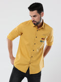 Men's Solid Yellow Dobby Slim Fit Stretchable Shirt | Rick Rogue, RICK ROGUE