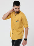 Men's Solid Yellow Dobby Slim Fit Stretchable Shirt | Rick Rogue, RICK ROGUE